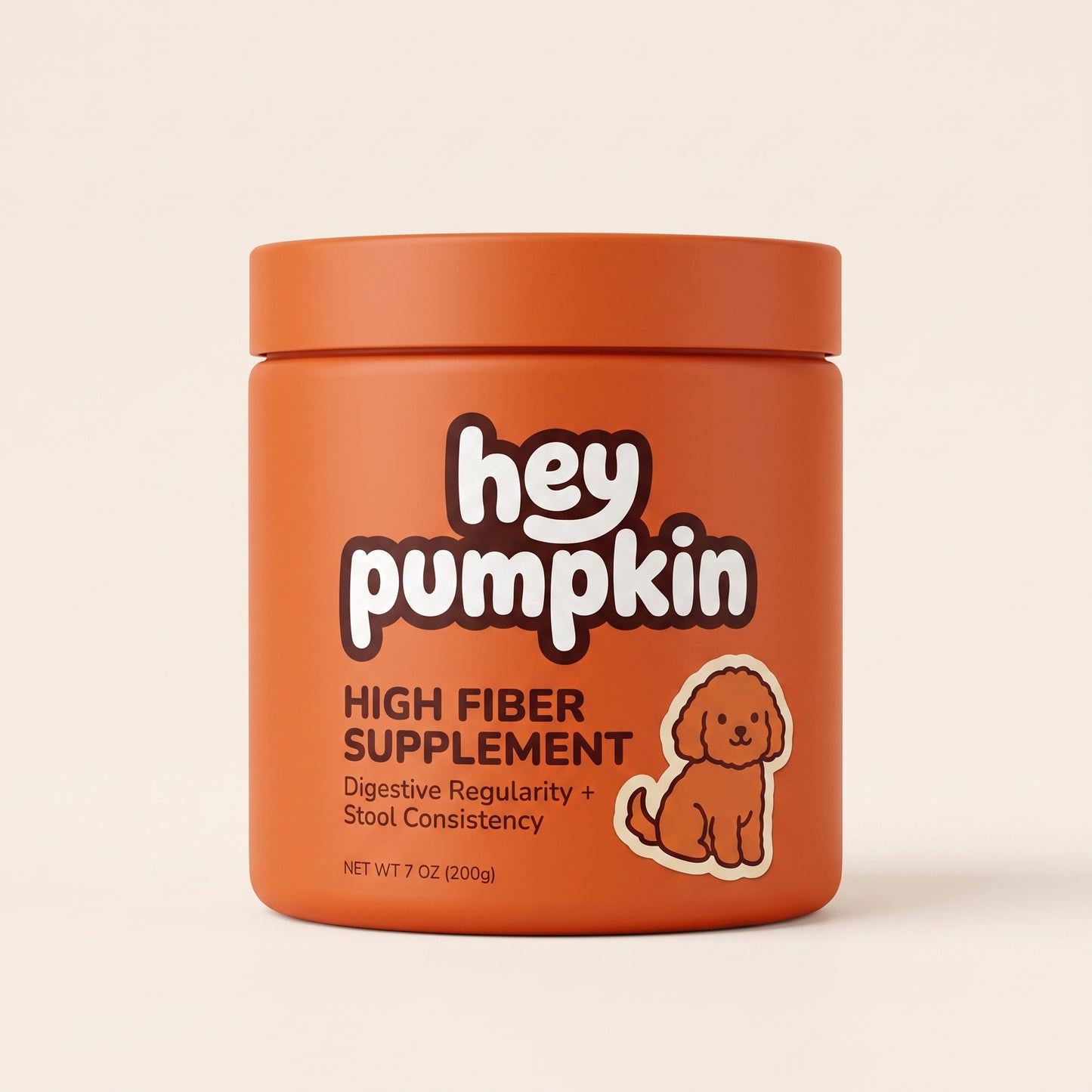 Hey Pumpkin high fiber supplement for dogs, 200g matte orange tub