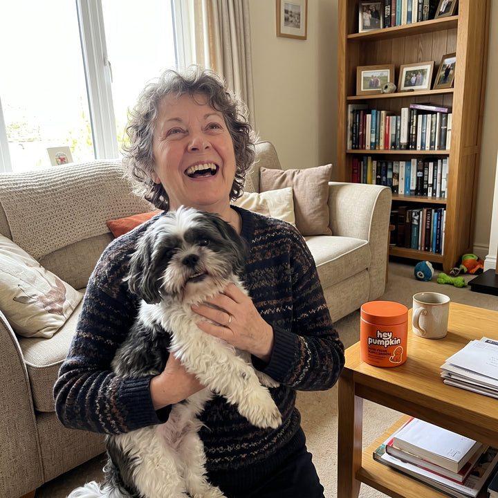 Holding a shih tzu up close