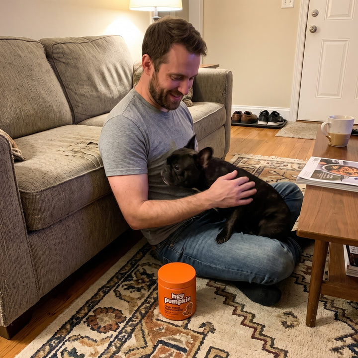 Sitting on the floor with a frenchie