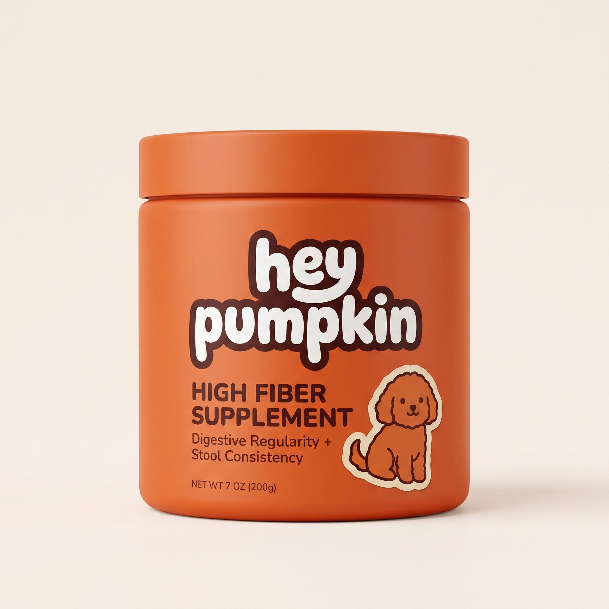 Hey Pumpkin high fiber supplement for dogs, 200g matte orange tub